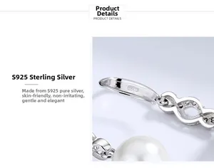 Macro view of S925 sterling silver earring connection with zircon inlay and round pearl