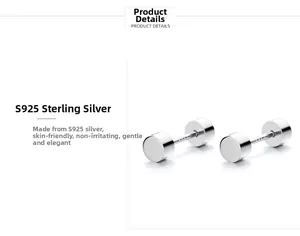 Macro d'oreilles haltères en argent 925 avec fermeture à vis et finition polie miroir