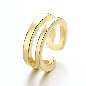 Minimalist double layer open gold ring featuring parallel bands in a sleek geometry