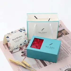 Jewelry Paper Gift Box Set With Artificial Soap Roses Gift Bag And Greeting Card For Necklace Bracelet Ring Packaging Anniversary Wedding Present
