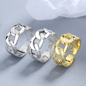 Bagues chaîne gourmette ajustables en argent sterling S925 finitions or et argent