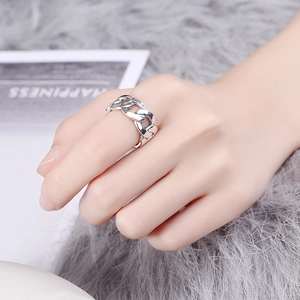 Bague chaîne gourmette en argent fin S925 avec anneau ouvert réglable pour femme