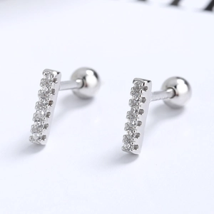 Minimalist S925 sterling silver bar earrings with cubic zirconia and ball back studs