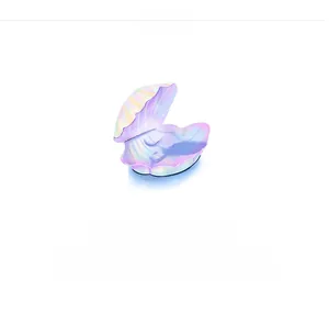 Iridescent shell-shaped jewelry box with high-gloss metallic finish on white background