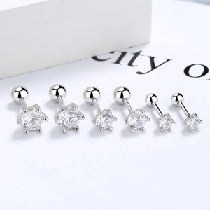 Set of three pairs 925 sterling silver screw back earrings with round cubic zirconia