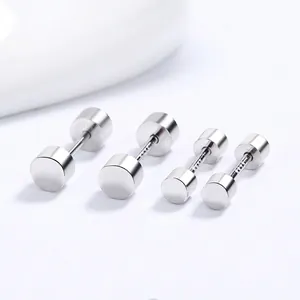 Boucles d'Oreilles Clous Cylindriques en Argent Sterling 925 Minimaliste Haltère Fermoir à Vis Double Tête Clous d'Oreille Femme Homme