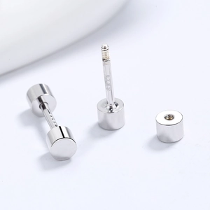 Boucles d'oreilles cylindriques en argent 925 avec fermeture à vis de sécurité