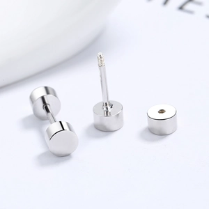 Boucles d'oreilles haltères en argent sterling 925 avec fermeture à vis cylindrique sobre