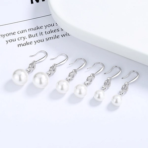 Elegant S925 silver drop earrings with round white pearls and sparkling cubic zirconia