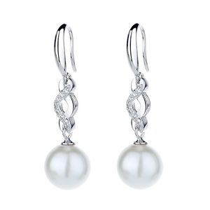 Elegant S925 silver pearl drop earrings with infinity design and sparkling cubic zirconia