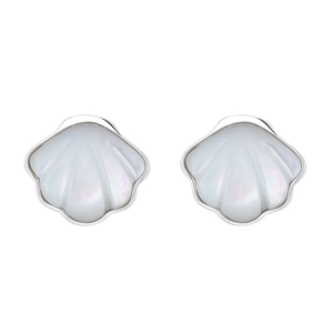 Elegant 925 sterling silver shell stud earrings with white mother of pearl inlay