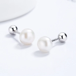 Eleganti orecchini di perle in argento S925 con chiusura a vite sicura da donna