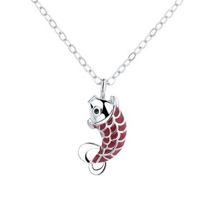 Halskette aus 925er Sterlingsilber mit einem roten Emaille-Koi-Anhänger und feinen Schuppen
