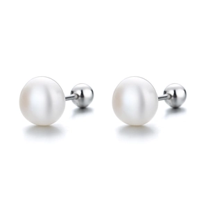 Orecchini in argento S925 con perle bianche e chiusura a vite per donna