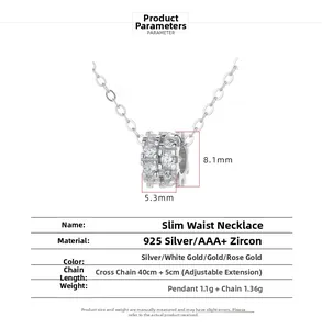 Détail du collier en argent 925 avec pendentif en zircon 3A+ et dimensions précises