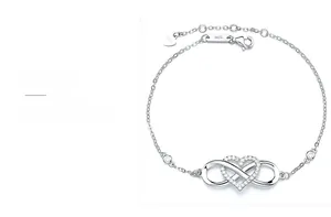 Macro shot of 925 sterling silver infinity heart bracelet with cubic zirconia detailing