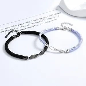 Pulsera de Pareja Möbius de Plata de Ley 925 Cuerda Tejida a Mano Strass Pulsera Ajustable Minimalista Regalo de Joyería de San Valentín