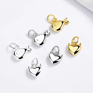 Colgante Corazón Diablo Ballena de Plata de Ley 925 con Diamantes de Imitación Chapado en Oro Blanco Accesorio DIY para Mujer