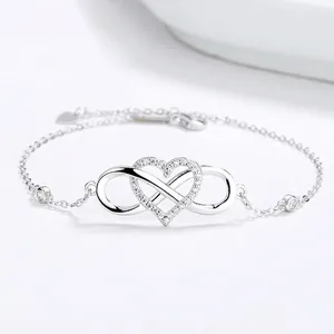 925 Sterling Silver Infinity Heart Bracelet For Women Elegant Zirconia Encrusted Adjustable Chain Bracelet Romantic Jewelry