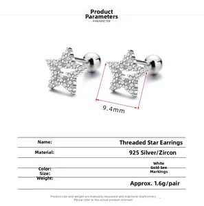 Detail shot of hollow star-shaped 925 silver stud earrings with sparkling cubic zirconia