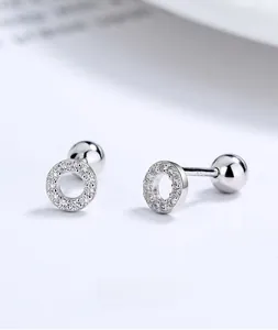 Detailed macro view of S925 sterling silver geometric hoop earrings with cubic zirconia