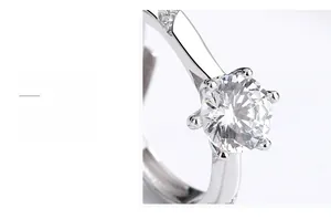 Macro view of a 925 silver ring featuring a six-prong crown setting with brilliant zircon