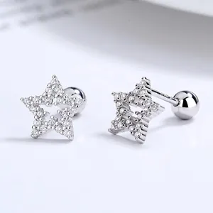 925 Sterling Silver Hollow Star Stud Earrings With Zirconia Screw Back Tiny Pentagram Earrings For Women Minimalist Jewelry