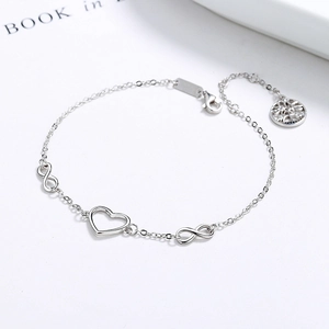 925 silver infinity heart bracelet with tree of life charm and adjustable lobster clasp