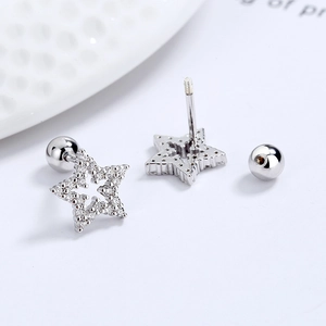 Sparkling S925 sterling silver star stud earrings with zircon stones and screw backs