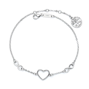 S925 sterling silver infinity heart bracelet with tree of life pendant on white background