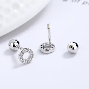 925 Sterling Silver Screw Back Geometric Circle Stud Earrings For Women Tiny White Zirconia Minimalist Piercing Jewelry