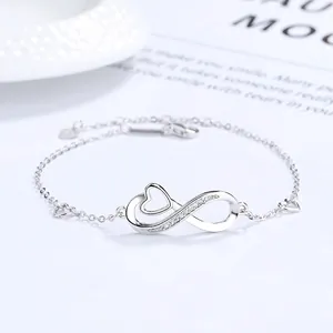 925 Sterling Silver Infinity Heart Bracelet For Women Elegant Zirconia Inlaid Adjustable Link Chain Fashion Hand Jewelry