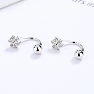 S925 sterling silver U-shaped floral stud earrings with sparkling cubic zirconia stones
