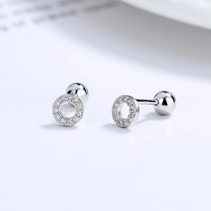 Pair of S925 sterling silver geometric hoop earrings with cubic zirconia and screw back