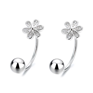 S925 sterling silver U-shaped earrings with zircon flower petals and polished beads