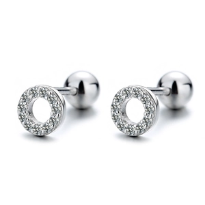 Sparkling S925 sterling silver geometric hoop earrings with pavé zircon screw back
