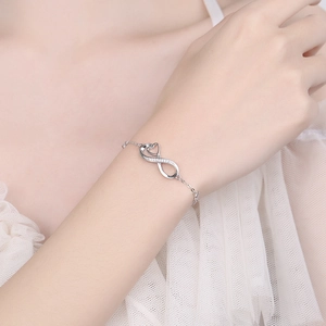 925 sterling silver infinity heart bracelet with sparkling zircon stones for women