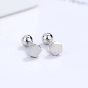 Minimalist S925 sterling silver geometric stud earrings with hexagon and round ball design