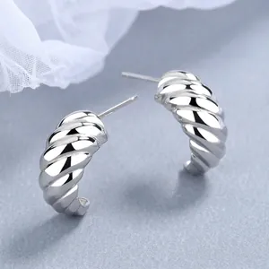925 Sterling Silver Croissant Stud Earrings Twisted Rope C Shaped Hoop Earrings For Women Fashion Jewelry Gift
