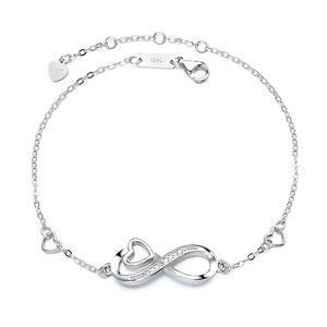 925 sterling silver infinity heart bracelet with sparkling zircon stones on white background