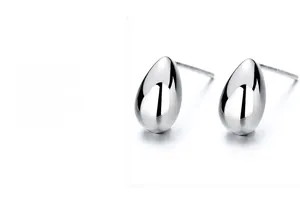 Detailed close-up of polished S925 sterling silver waterdrop earrings with hallmark