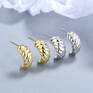 Polished S925 sterling silver croissant twist hoop earrings in gold and silver finishes