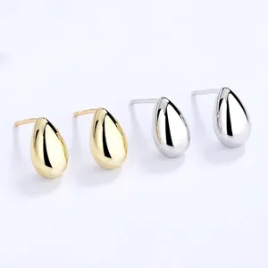 Minimalist 925 Sterling Silver Teardrop Stud Earrings For Women High Polish Water Drop Fashion Piercing Jewelry Accessory