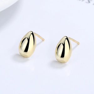 Elegant gold polished teardrop stud earrings in minimalist 925 sterling silver style