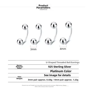 Detail specifications of S925 sterling silver U-shaped screw ball earrings in two sizes