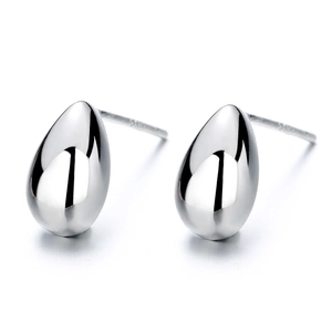 Polished S925 sterling silver teardrop stud earrings with a glossy mirror finish