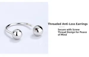 Detail of S925 silver U-shape earring showing secure screw-on bead and anti-loss thread