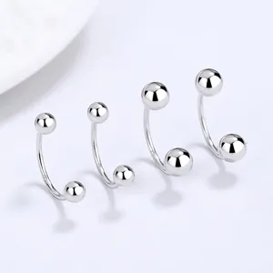 925 Sterling Silver Screw Lock U-Shape Stud Earrings For Women Minimalist Geometric Double Bead Design Anti-Drop Fashion Jewelry Gift