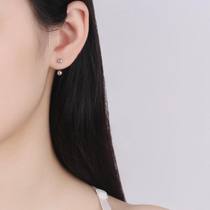 S925 sterling silver minimalist U-shaped screw earrings with double round beads for women