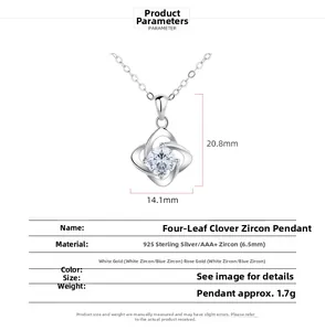 Detailed size specifications for the 925 sterling silver four-leaf clover zircon pendant